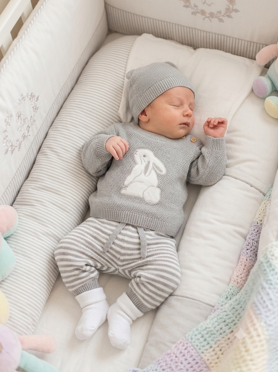 Set Primera Muda Bebé Blanco – Diseño Conejo en Hilo