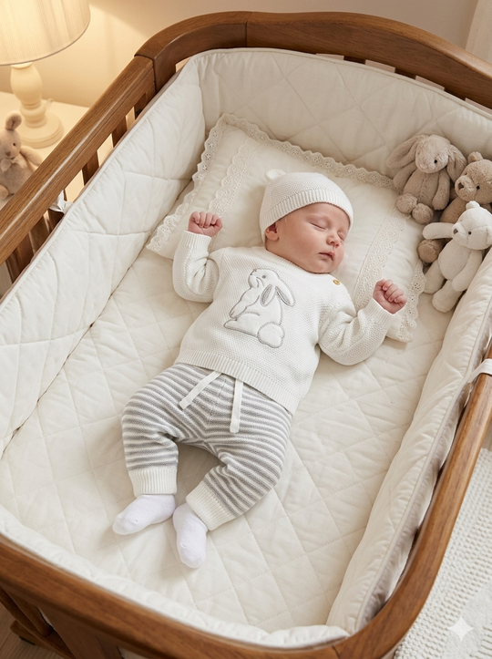 Set Primera Muda Bebé Blanco – Diseño Conejo en Hilo