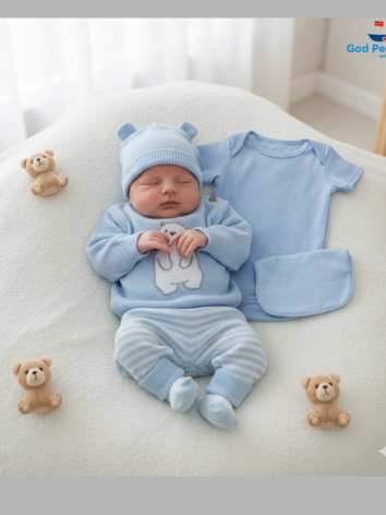 Set Primera Muda para Bebé Niño – Diseño Oso Azul en Hilo de Algodón