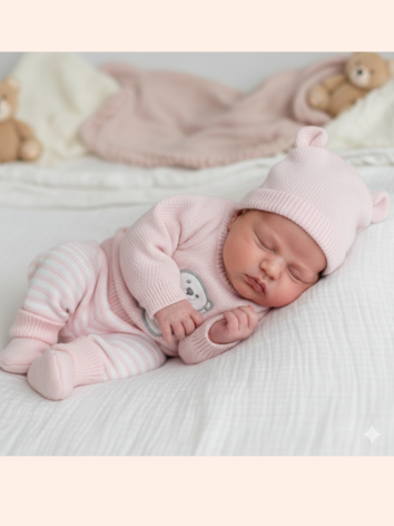 Set Primera Muda para Bebé Niña – Diseño Osa Rosado en Hilo de Algodón