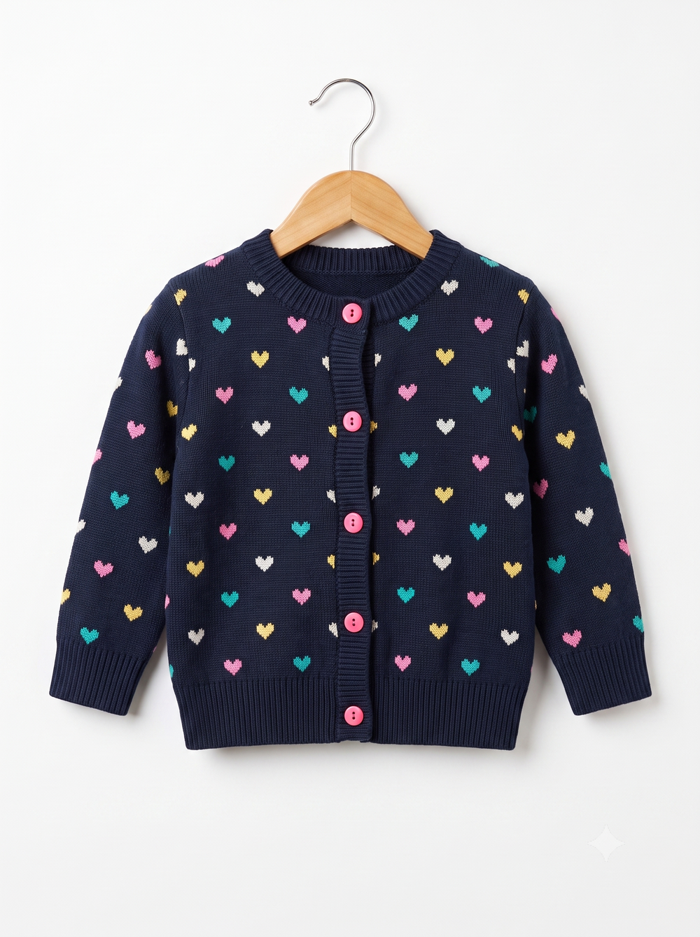 Saco Cárdigan Tejido en Hilo para Niña "Corazones Multicolor"