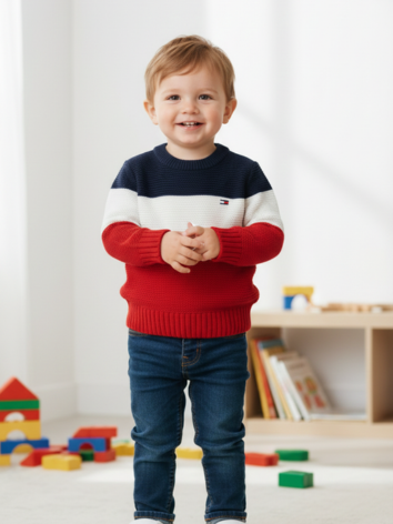 Saco Tejido en Hilo Tricolor para Niño - Estilo Clásico Navy