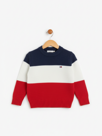 Saco Tejido en Hilo Tricolor para Niño - Estilo Clásico Navy