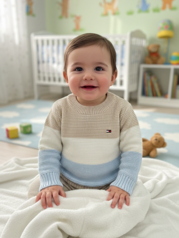 Saco Tejido en Hilo Tricolor para Niño - Estilo Clásico Beige