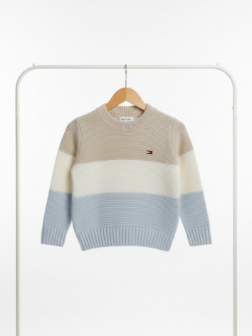 Saco Tejido en Hilo Tricolor para Niño - Estilo Clásico Beige