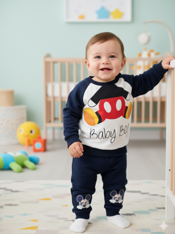 Conjunto Mickey Modern "Baby Boy" - Azul Naval & Blanco