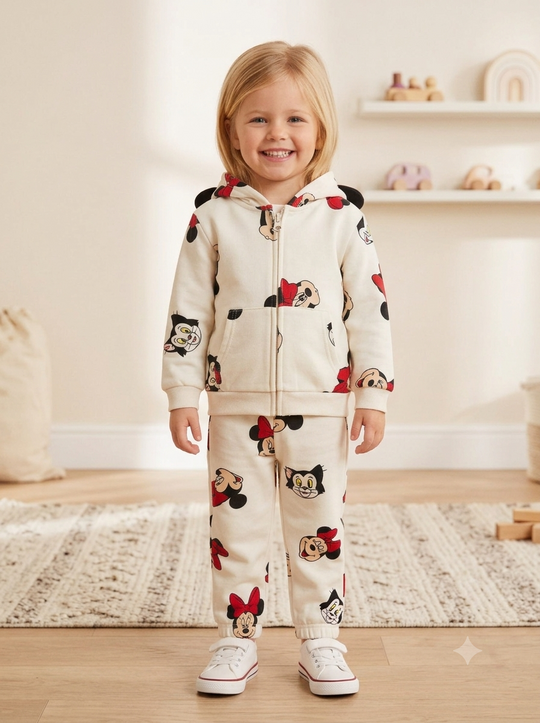 Conjunto Sudadera Importada Premiun para Niña "Minnie & Fígaro Moño"