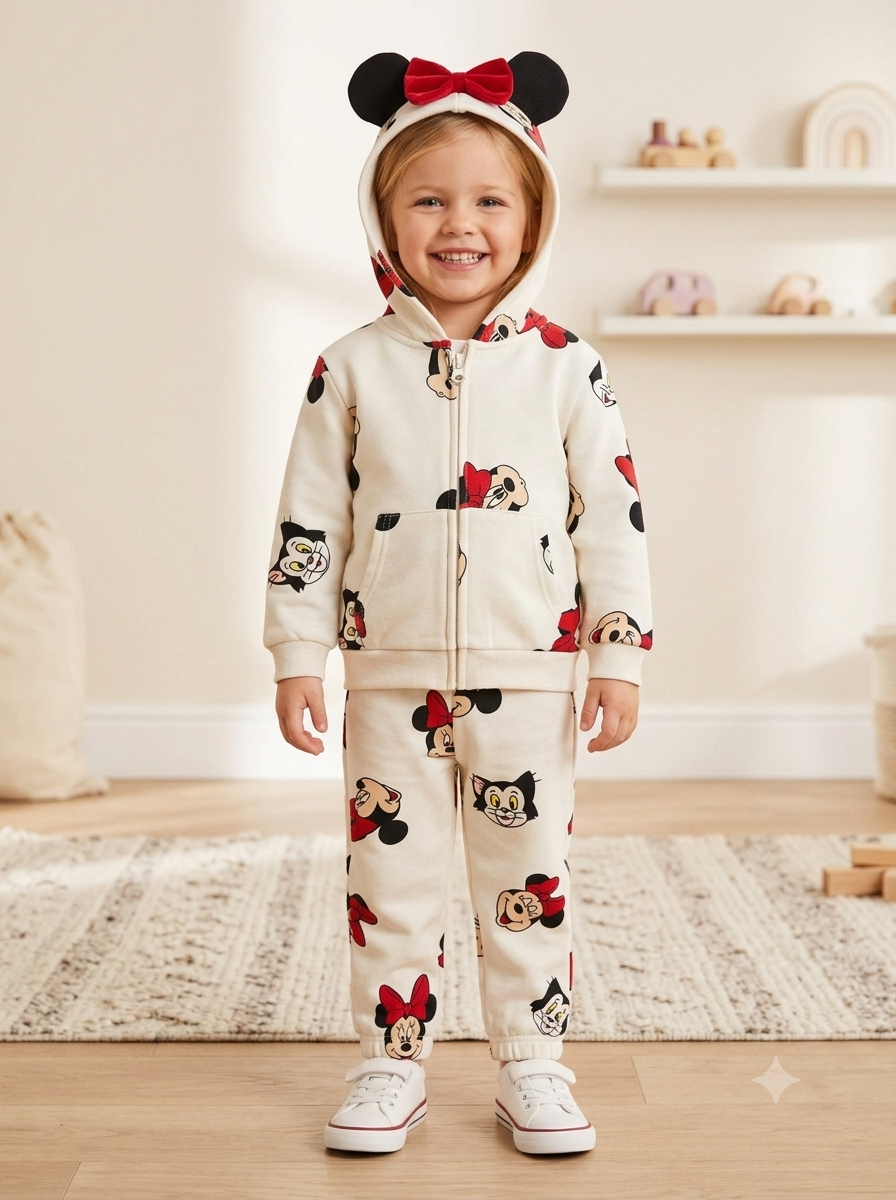 Conjunto Sudadera Importada Premiun para Niña "Minnie & Fígaro Moño"