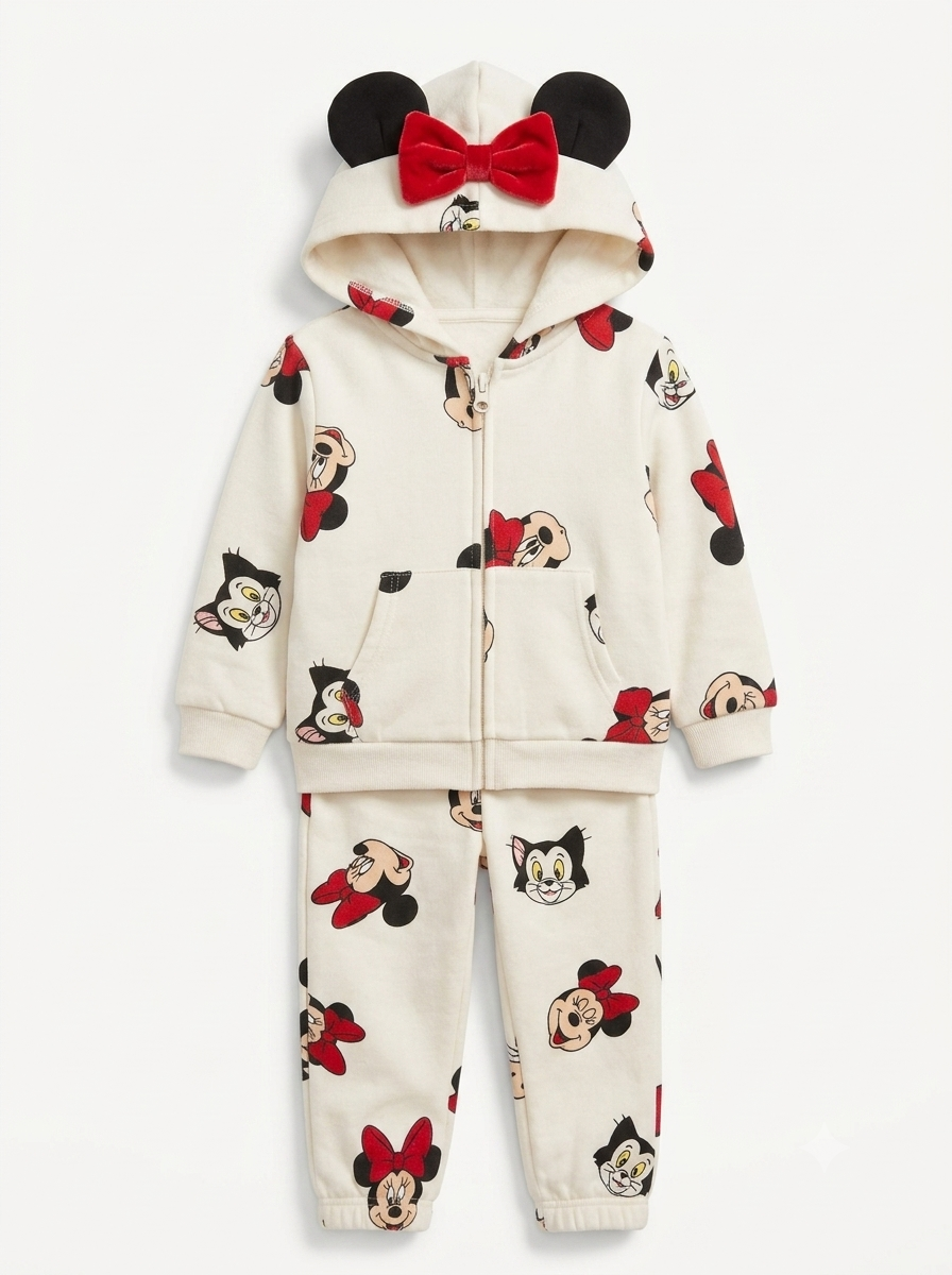 Conjunto Sudadera Importada Premiun para Niña "Minnie & Fígaro Moño"