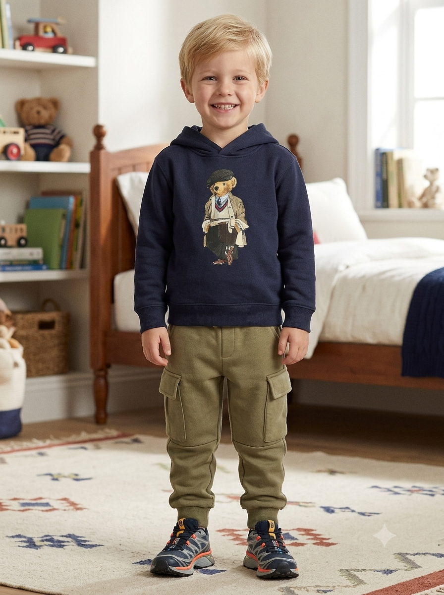 Conjunto Sudadera Importada Premium Niño  "Polo Bear" con Capota