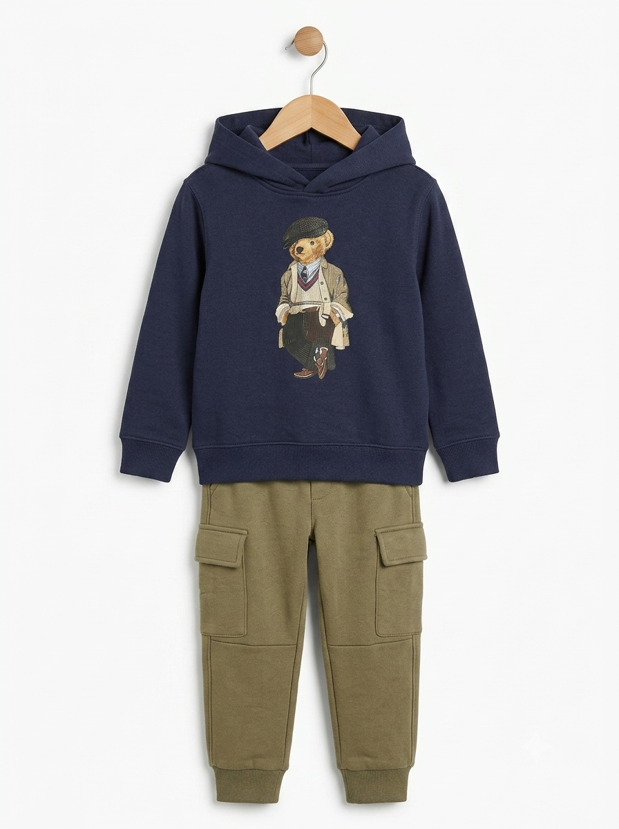 Conjunto Sudadera Importada Premium Niño  "Polo Bear" con Capota