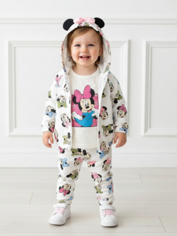 Sudadera Disney Minnie Mouse 3 Piezas - Chaqueta con Orejitas, Camiseta y Pantalón