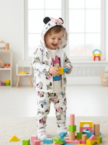 Sudadera Disney Minnie Mouse 3 Piezas - Chaqueta con Orejitas, Camiseta y Pantalón