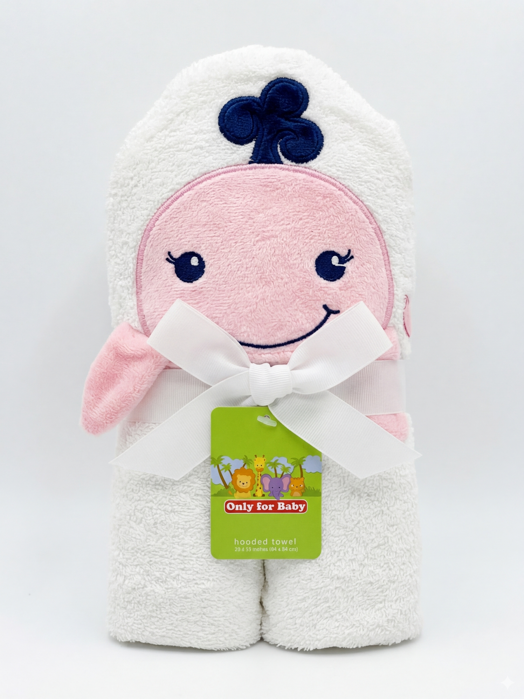 Toalla con Capucha de Ballena Rosa para Bebé - 100% Algodón