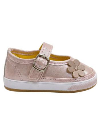 Zapato Baleta para Niña - Rosado con Flor (Suela Flexible)
