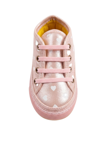 Tenis Caminantes para Niña - Rosado Metalizado con Corazones (Suela Flexible)