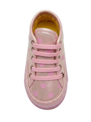 Tenis Caminantes para Niña – Tornasol Rosado con Estampado de Corazones (Suela Flexible)