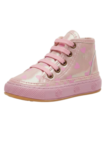 Tenis Caminantes para Niña – Tornasol Rosado con Estampado de Corazones (Suela Flexible)