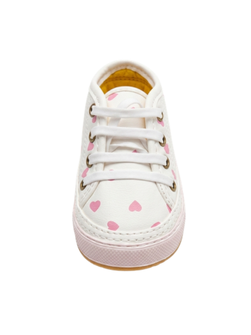 Tenis para Niña - Blanco con Corazones Rosados (Suela Flexible)