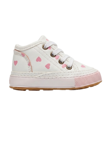 Tenis para Niña - Blanco con Corazones Rosados (Suela Flexible)