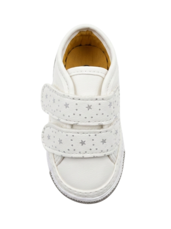 Tenis Caminantes para Niña – Blanco con Estrellas y Doble Velcro (Suela Flexible)