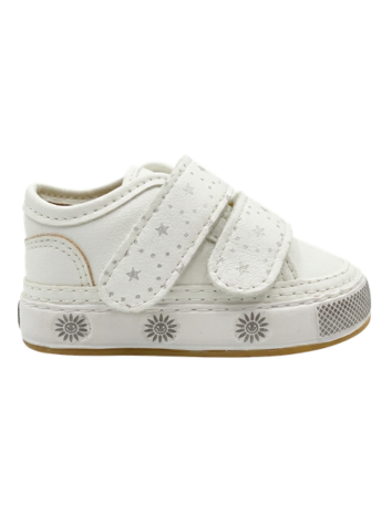 Tenis Caminantes para Niña – Blanco con Estrellas y Doble Velcro (Suela Flexible)