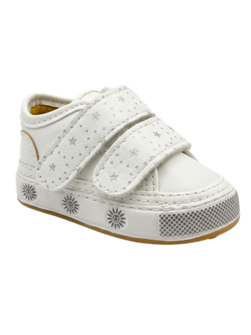 Tenis Caminantes para Niña – Blanco con Estrellas y Doble Velcro (Suela Flexible)