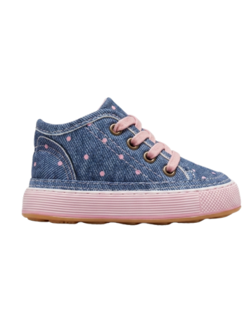 Tenis Caminantes para Niña Estilo Denim con Puntos Rosa (Suela Flexible)