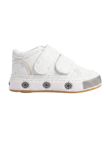 Tenis Caminantes para Niña Velcro Blancos con Estrellas (Suela Flexible)