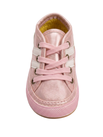 Tenis Caminantes para Niña  – Oro Rosa Metalizado con Franjas Blancas (Suela Flexible)