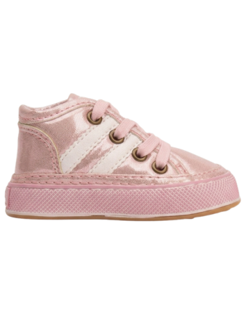 Tenis Caminantes para Niña  – Oro Rosa Metalizado con Franjas Blancas (Suela Flexible)