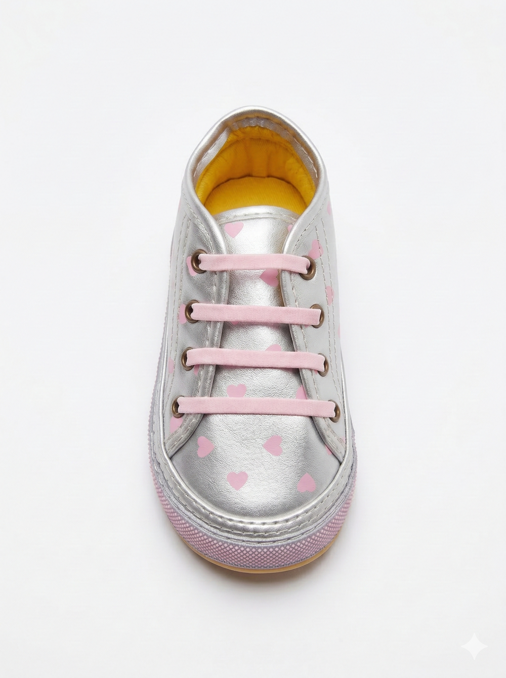 Tenis para Niña – Plateadas con Estampado de Corazones Rosas (Suela Flexible)