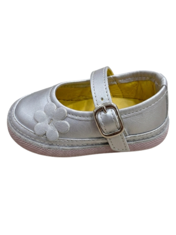 Zapato Baleta para Niña - Gris con Flor (Suela Flexible)