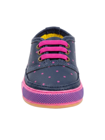 Tenis Caminantes para Niña - Azul Marino con Puntos Fucsia (Suela Flexible)
