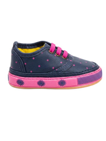 Tenis Caminantes para Niña - Azul Marino con Puntos Fucsia (Suela Flexible)