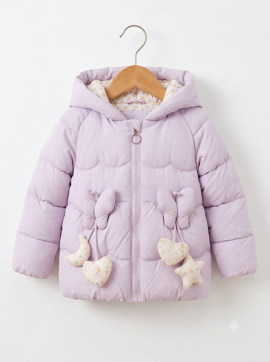 Chaqueta Acolchada Importada Térmica para niña "Moño & Estrellas 3D"