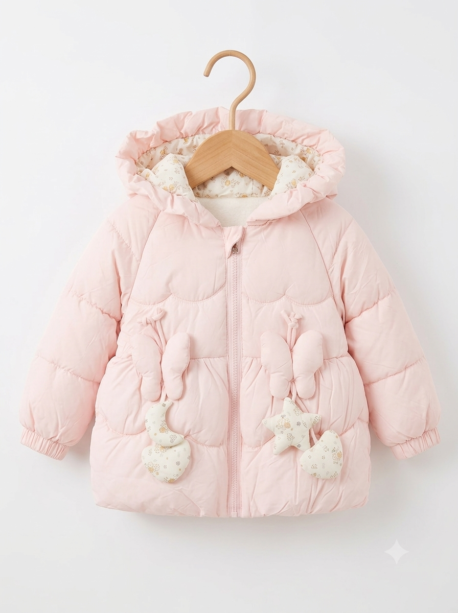 Chaqueta Acolchada Importada Térmica para niña "Moño & Estrellas 3D"