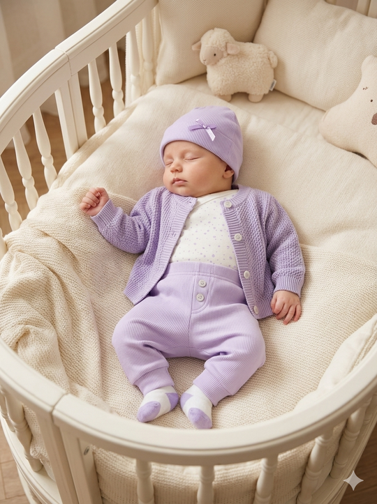 Set de Bienvenida Lila/Blanco Premium – Set de 5 Piezas en Hilo y Algodón