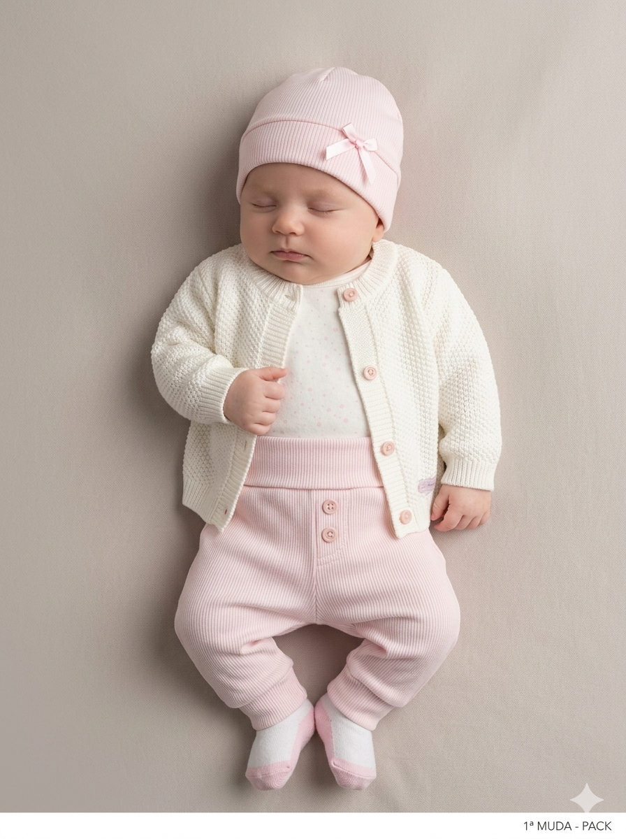 Set de Bienvenida Rosa/Blanco Premium – Set de 5 Piezas en Hilo y Algodón