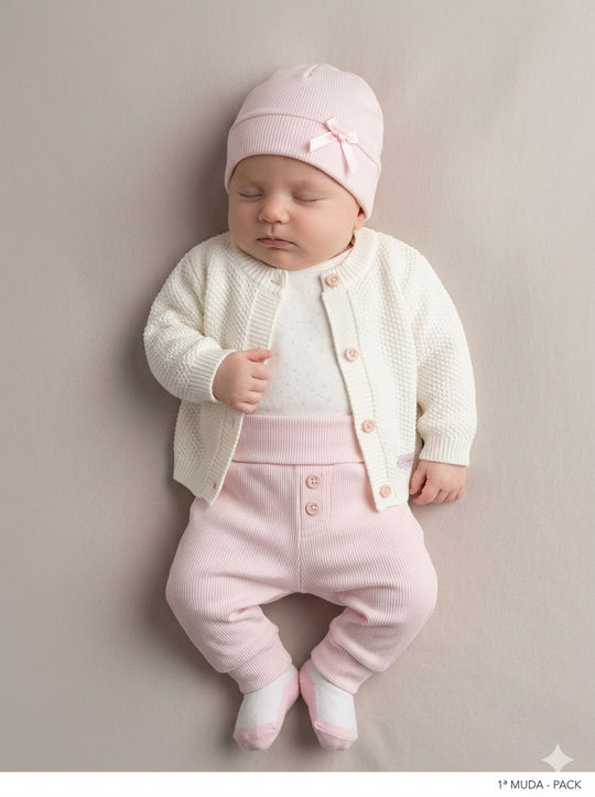 Set de Bienvenida Rosa/Blanco Premium – Set de 5 Piezas en Hilo y Algodón