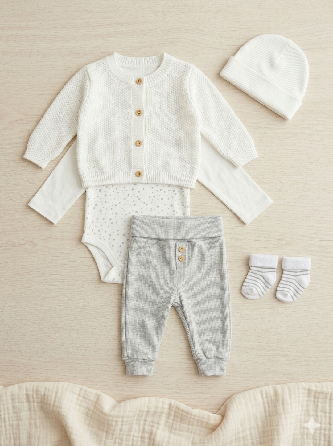 Set de Bienvenida Blanco/Gris Premium – Set de 5 Piezas en Hilo y Algodón