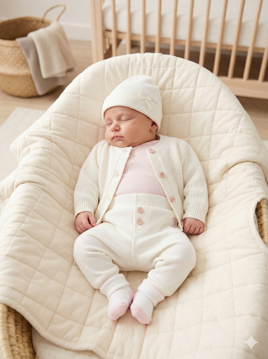 Set de Bienvenida Blanco/Rosa Premium – Set de 5 Piezas en Hilo y Algodón