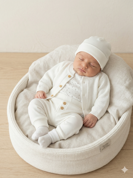 Ajuar de Bienvenida Blanco Premium – Set de 5 Piezas en Hilo y Algodón