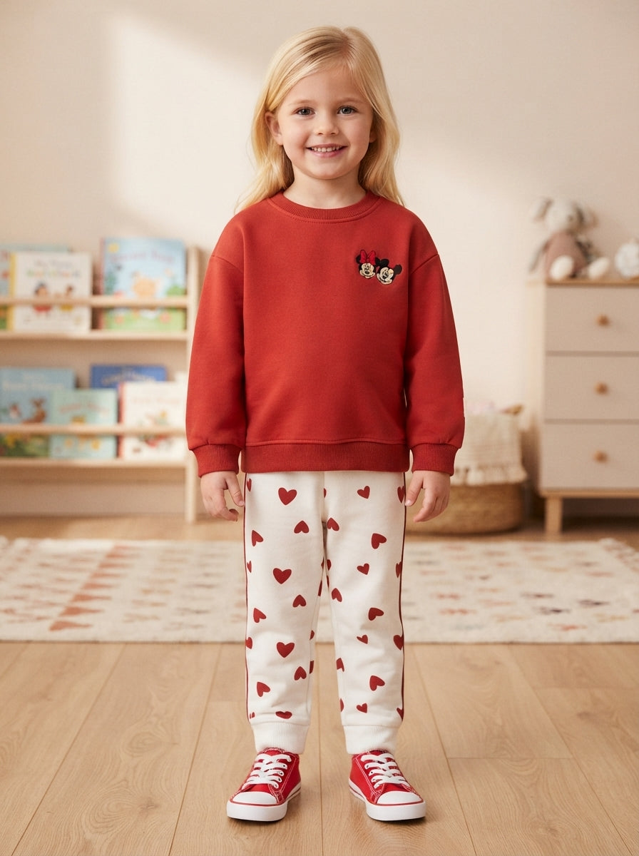 Conjunto Sudadera Importada Premiun para Niña Mickey & Minnie Sweet Hearts