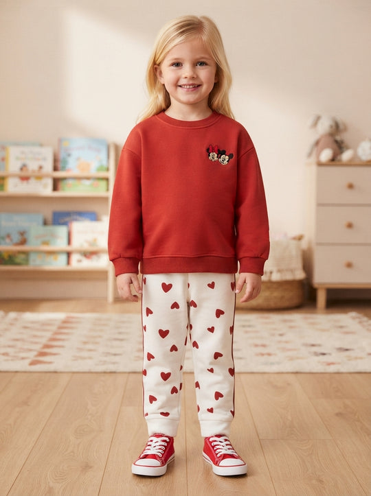 Conjunto Sudadera Importada Premiun para Niña Mickey & Minnie Sweet Hearts